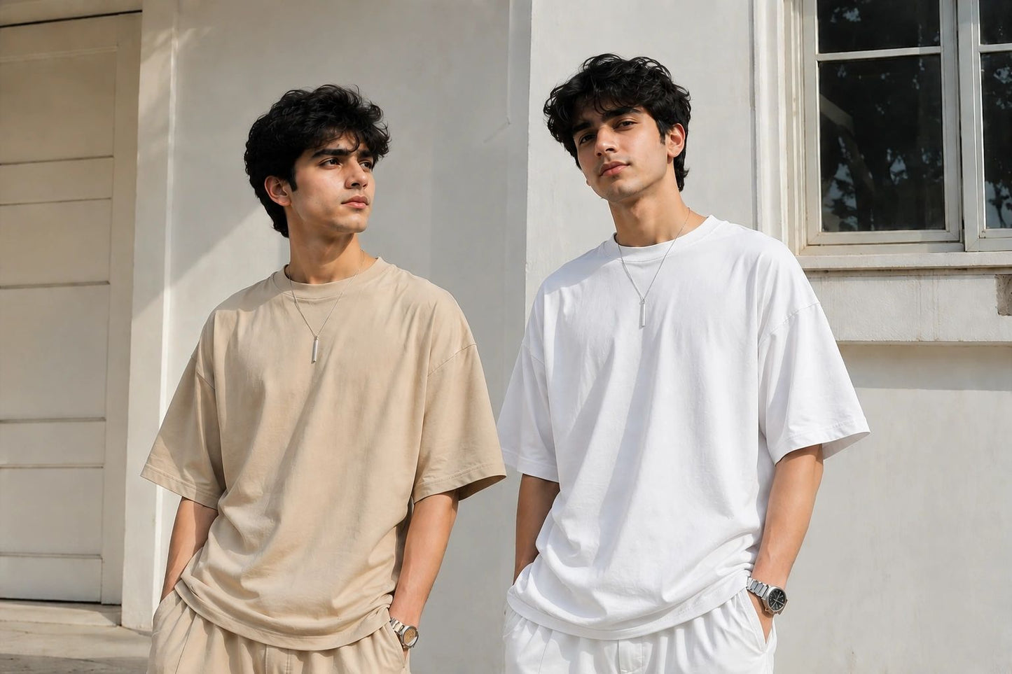 Pack of 2 oversized tees in white and beige – SHYD.pk