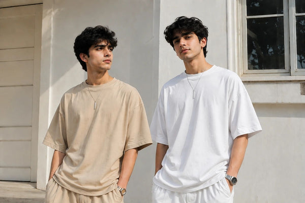 Pack of 2 oversized tees in white and beige – SHYD.pk