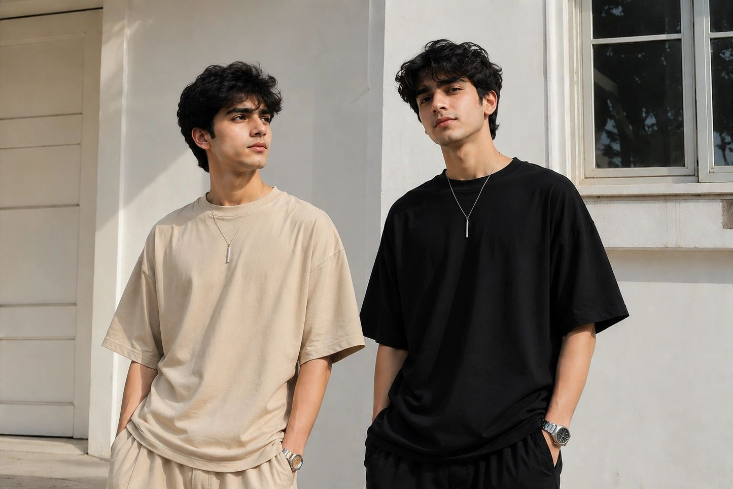 Pack of 2 oversized tees in black and beige – SHYD.pk