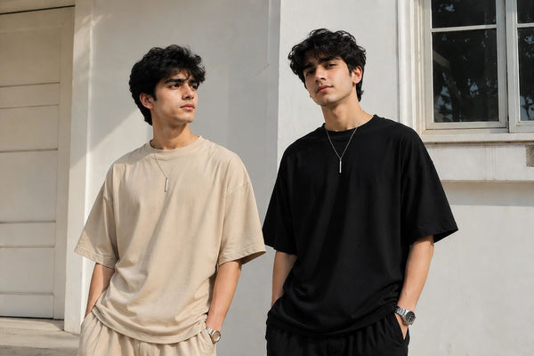 Pack of 2 oversized tees in black and beige – SHYD.pk