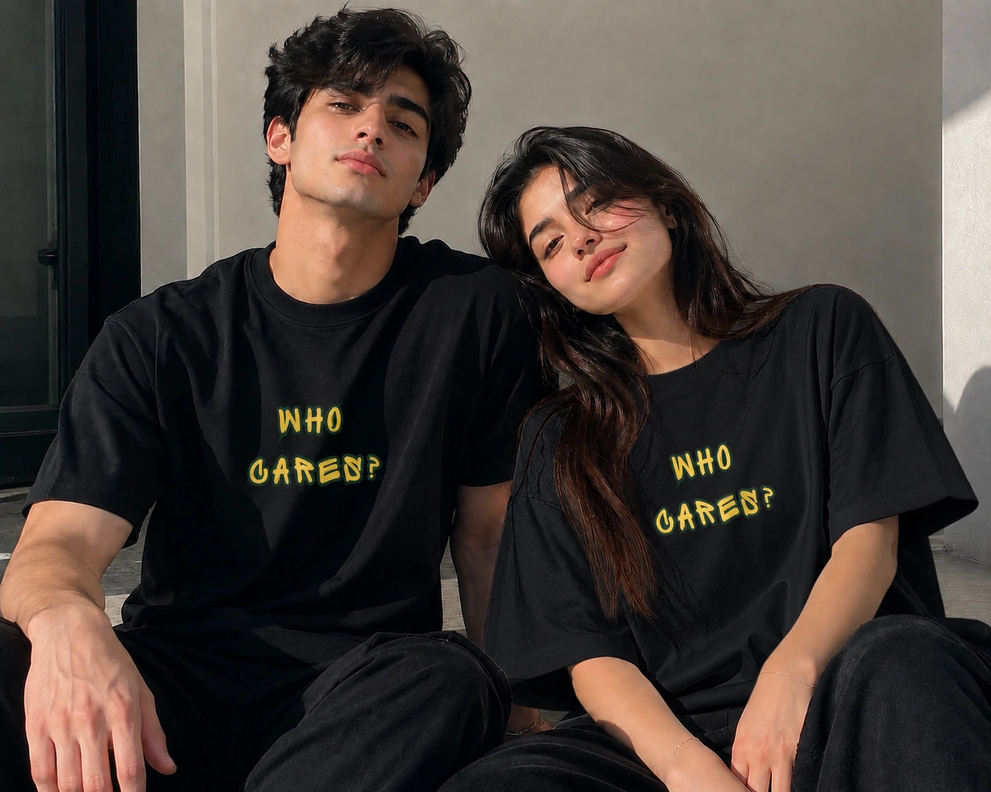 Black Who Cares oversized graphic t-shirt – SHYD.pk