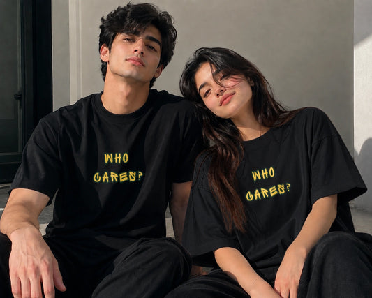 Black Who Cares oversized graphic t-shirt – SHYD.pk