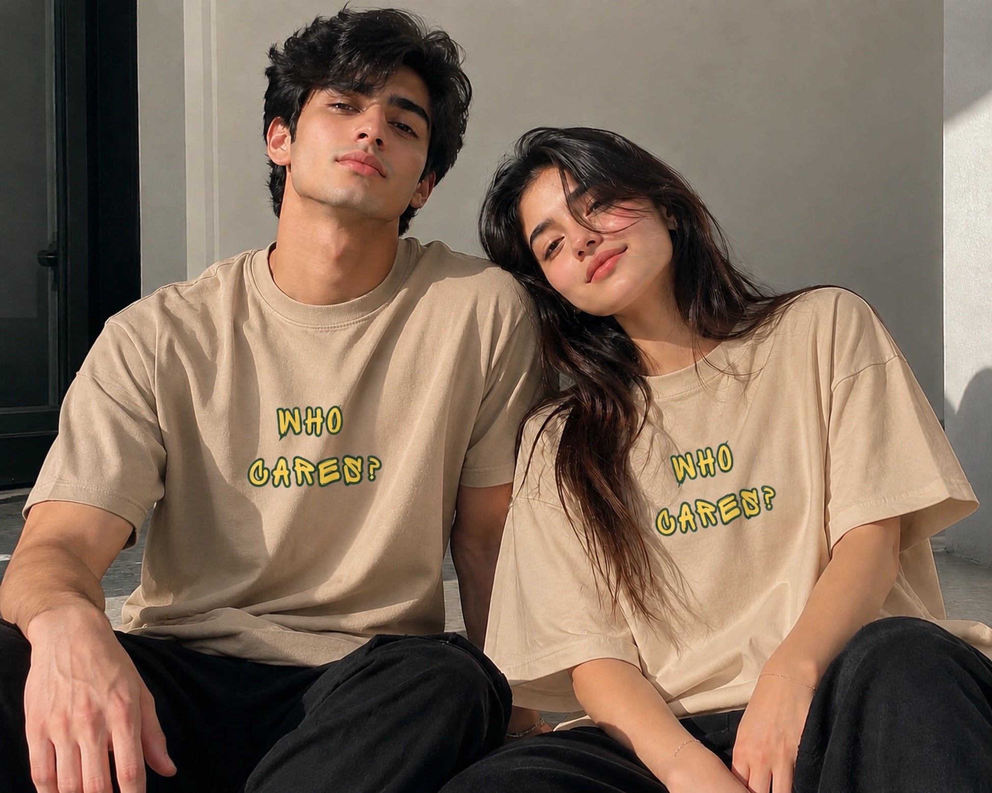 Fawn Who Cares oversized graphic t-shirt – SHYD.pk