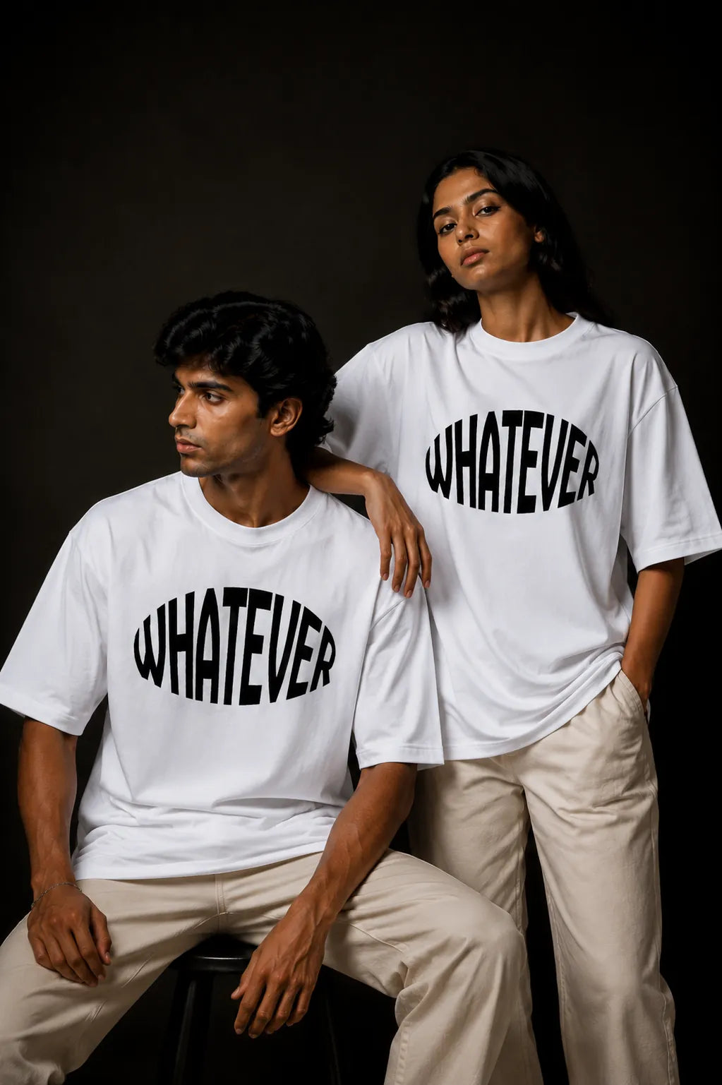 Beige Whatever oversized graphic t-shirt – SHYD.pk