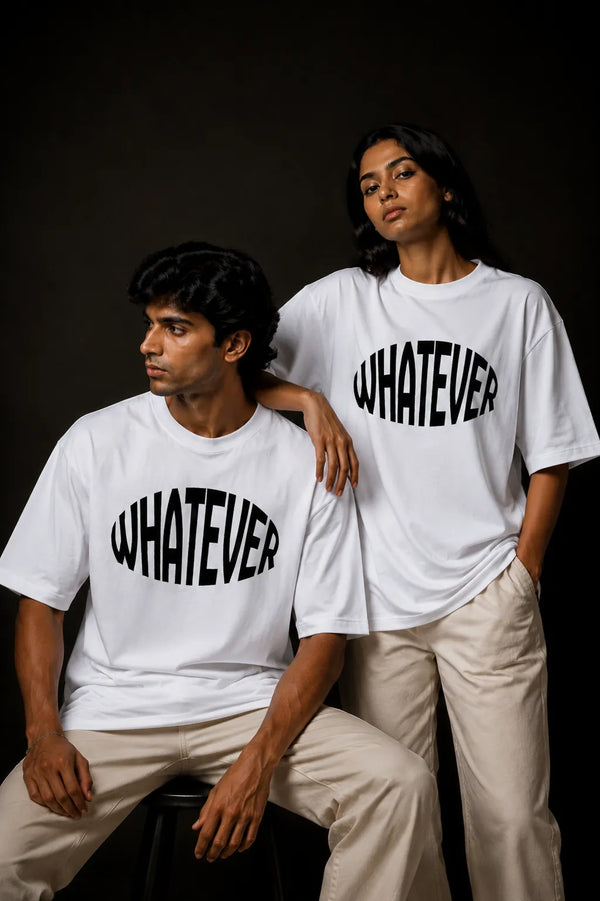 Beige Whatever oversized graphic t-shirt – SHYD.pk